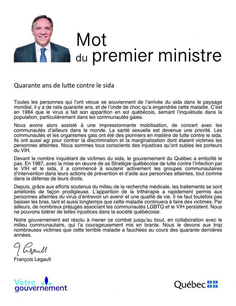 Mot du Premier ministre du Québec